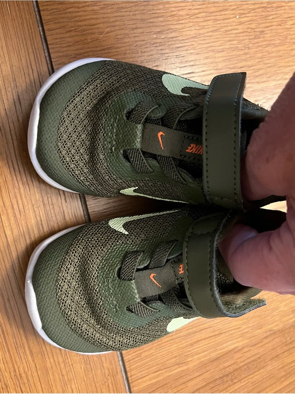 Nike Kids Olive Green Sneaker with Lime Swoosh